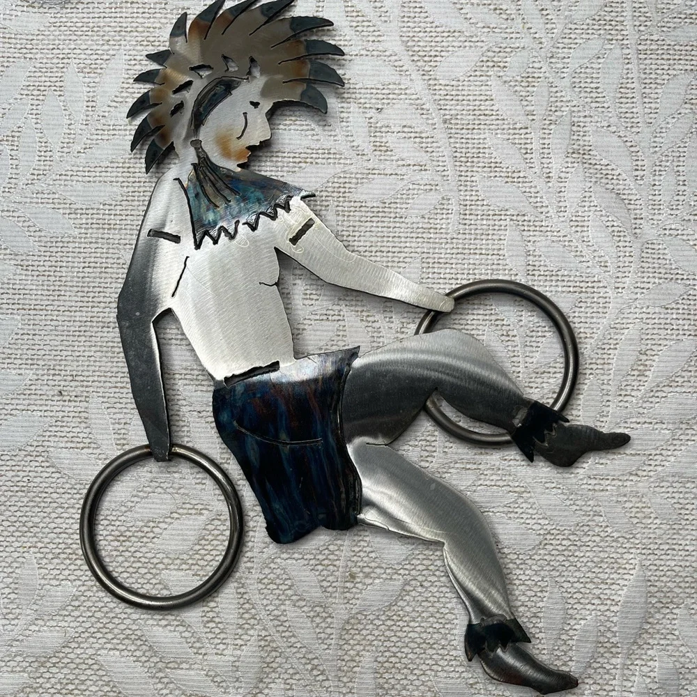 Vintage Metal Wall Art Native American Dancing W/Rings 12